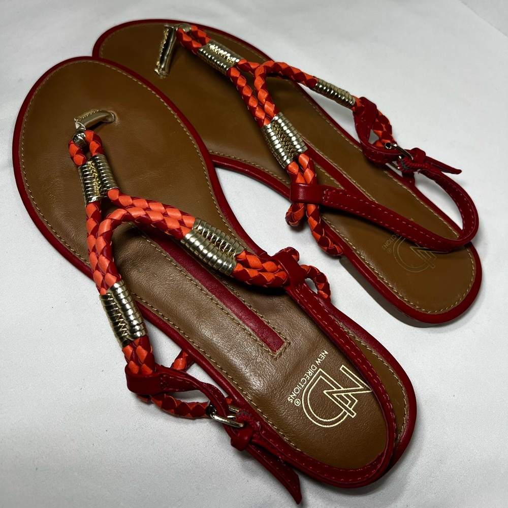 New Directions Red and Tan Braided Sandals